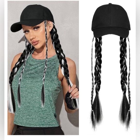 Baseball Cap Hat Wig with Long Braided Synthetic Hair Extension 25" Braided Pony - Picture 1 of 12